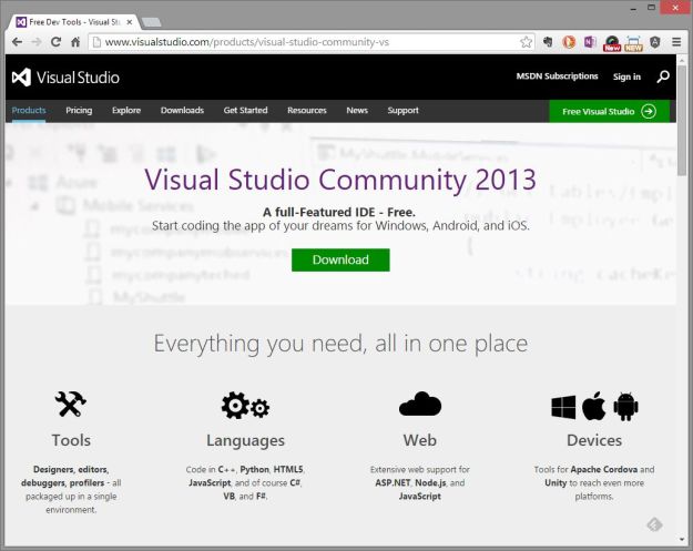 Microsoft Visual Studio Community 2013 Website